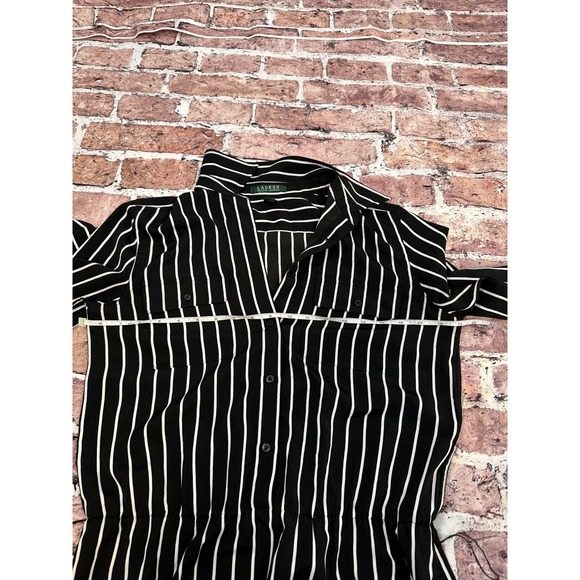 Lauren Ralph Lauren Black White Striped Long Sleeve Shirt Dress Size 6 Collared - Picture 12 of 16
